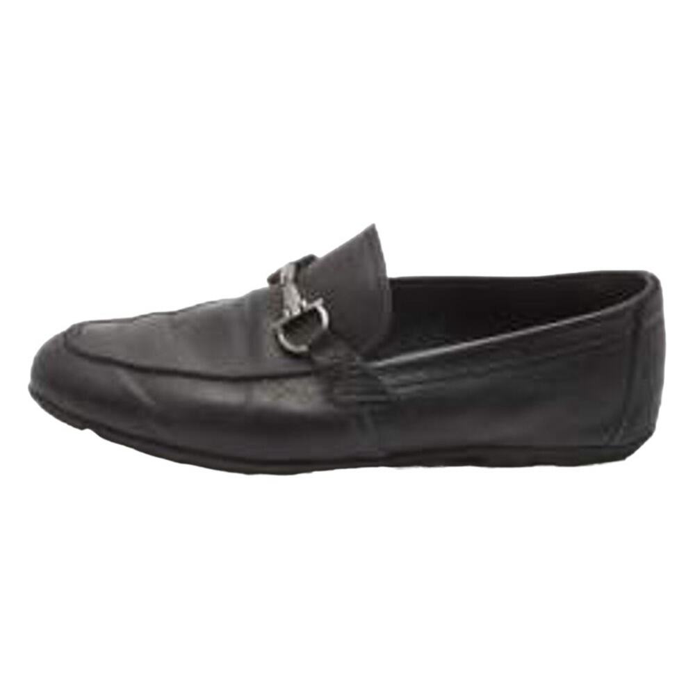 Salvatore Ferragamo Gancini Driving Loafers Pebbled Leather Slip On Black 6.5EE